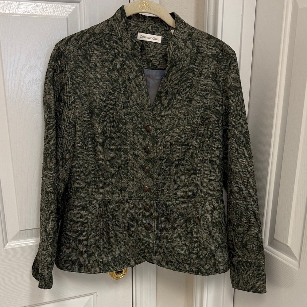 Coldwater Creek Women's Olive Green Patterned Blazer